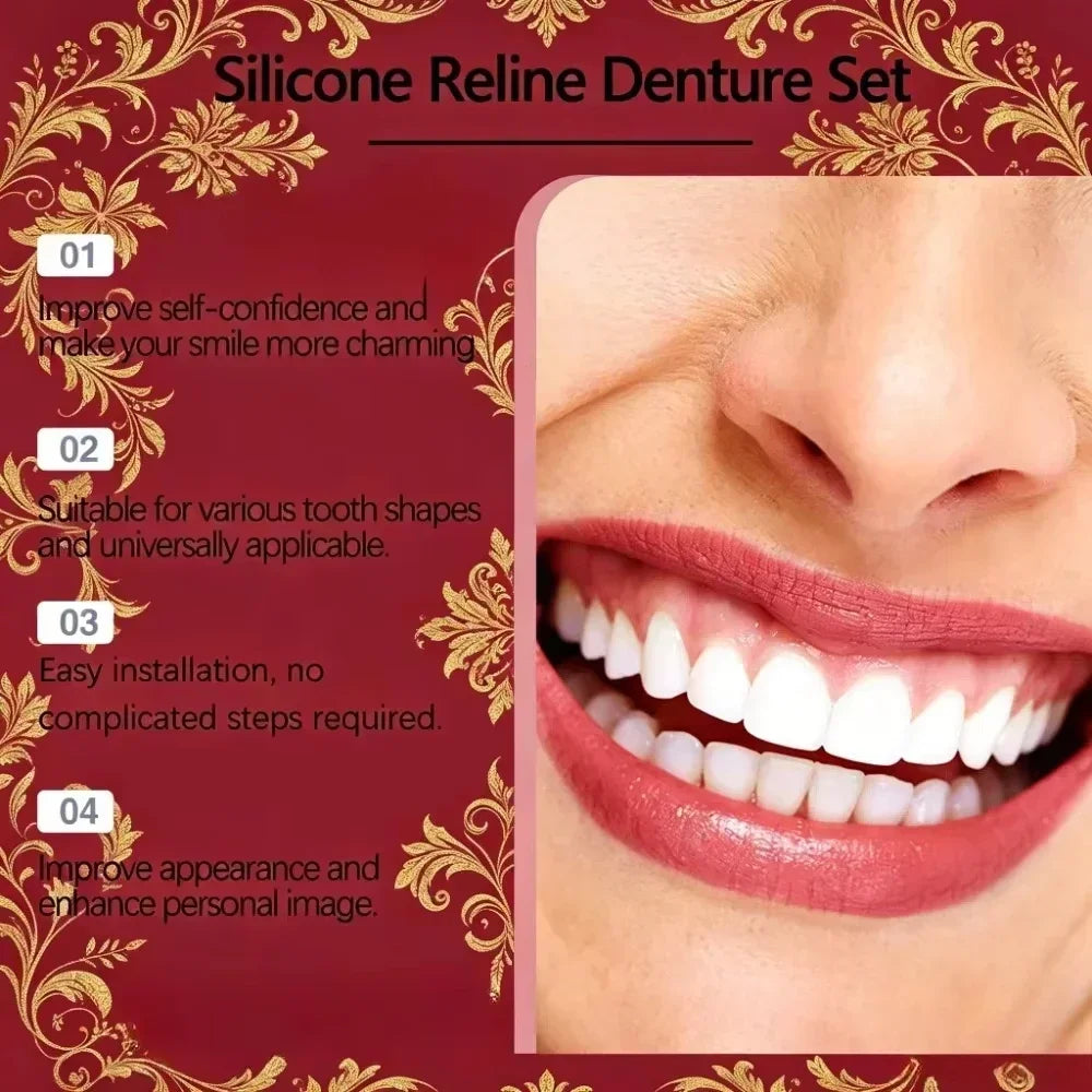 Silicone Dentures Full Mouth False Teeth Set Comfort Reline - 9