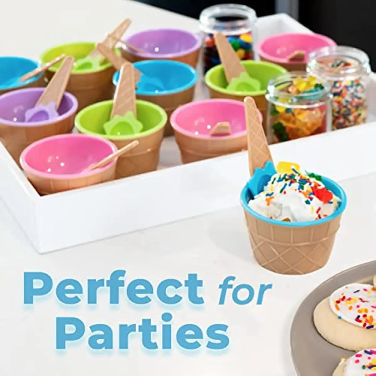 4 Piece Ice Cream Bowls and Spoons Set Dessert Sundae Serving Kit - 5