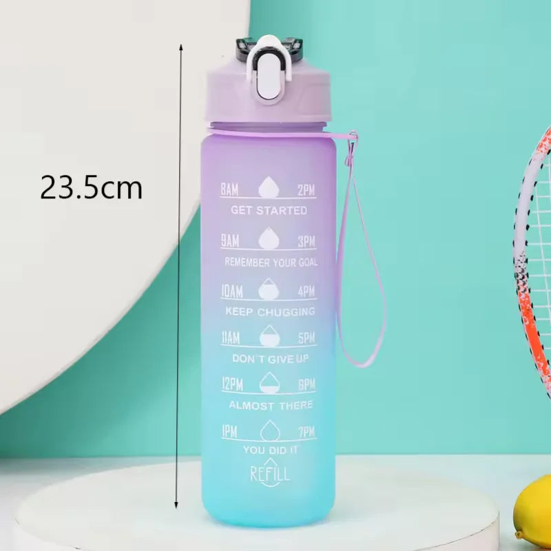 Motivational Water Bottle with Time Marker Leakproof Sport Fitness Jug - 23