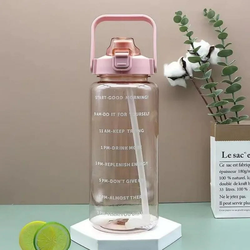 2L Motivational Water Bottle with Straw Time Marker Fitness Sports Jug - 12