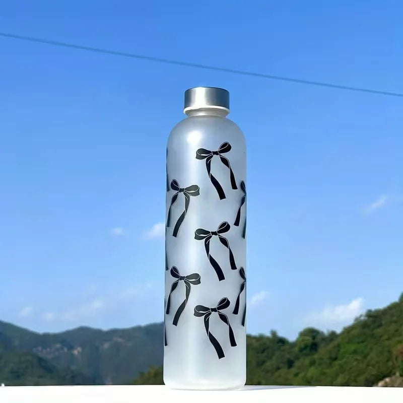 1000ml Frosted Sports Water Bottle Floral Bow Print Reusable Bottle - 3