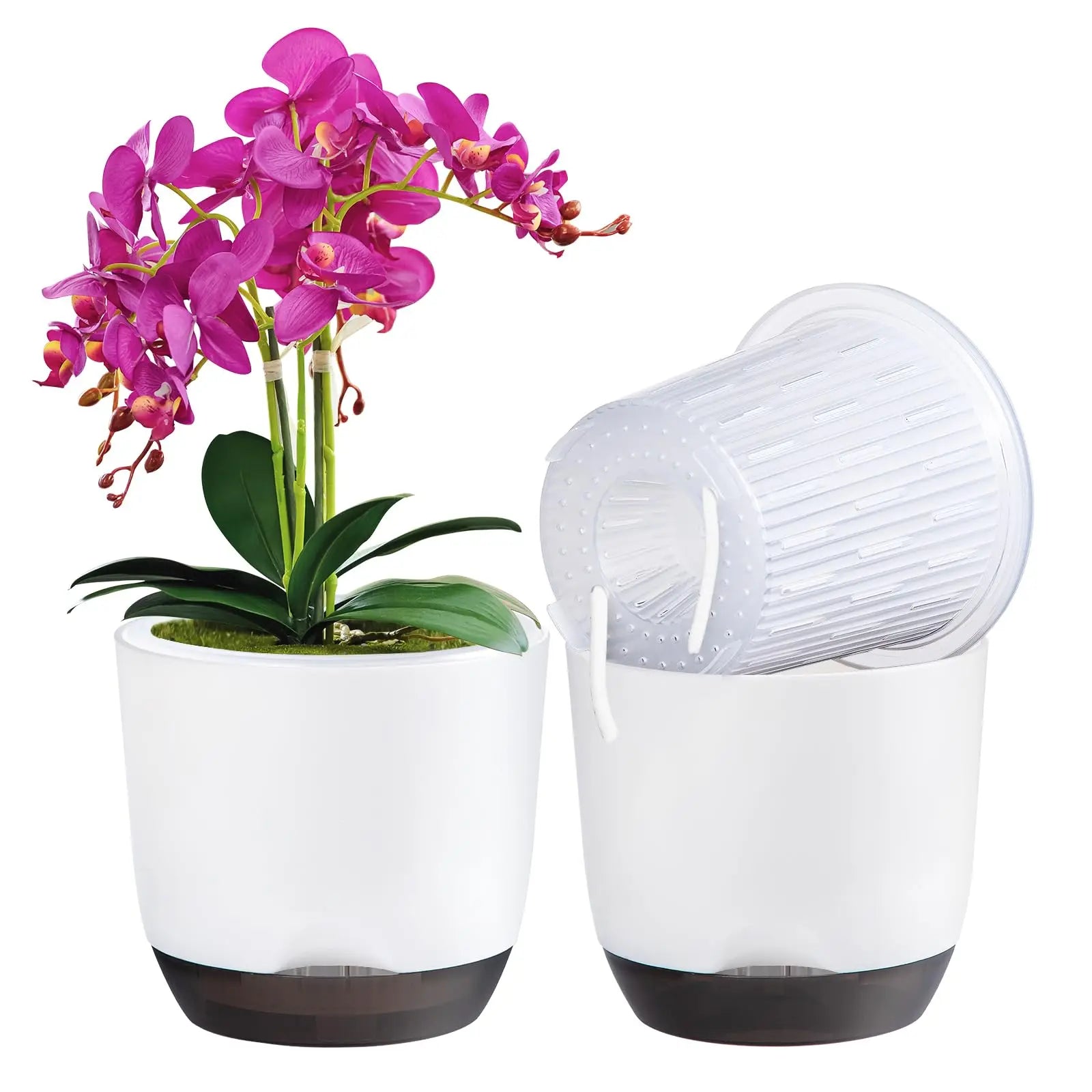 YOCITY Self Watering Orchid Pot Clear Inner Planter with Drainage Holes - 7