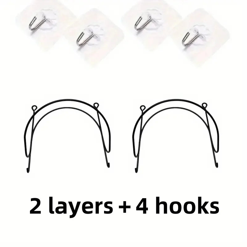 Wall Mounted Towel Rack Organizer Metal Bathroom Storage Shelf with Hooks