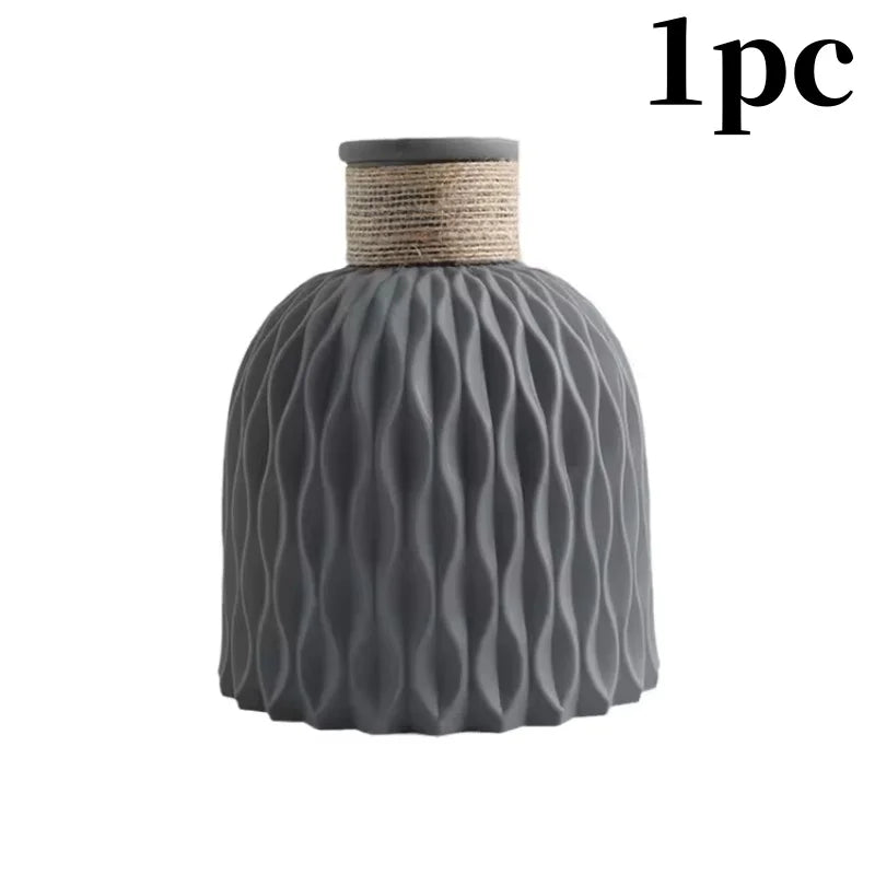 Modern Nordic Rope Plastic Flower Vase Decorative Desktop Ornament - 9