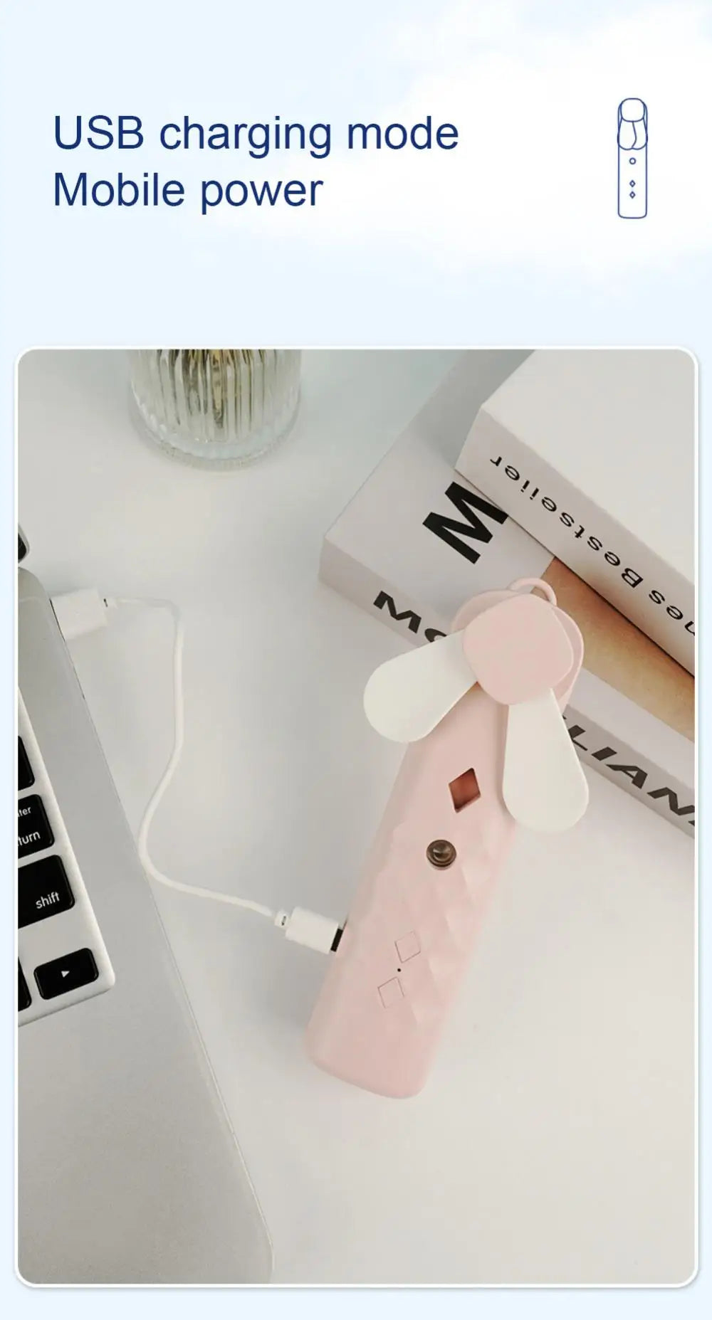 Portable 2-in-1 Handheld Mist Fan USB Rechargeable Cooling Face Steamer - 13
