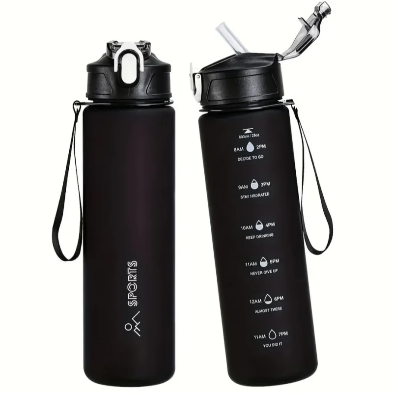 800ml Gradient Sports Water Bottle with Time Marker and Straw - 21