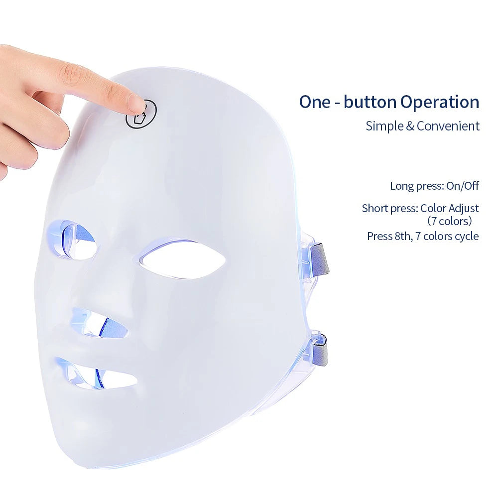 Rechargeable 7 Color LED Photon Light Therapy Facial Skin Mask - 11