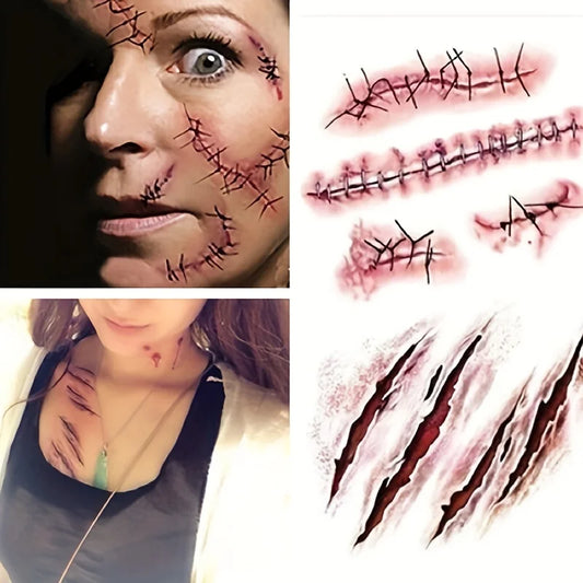 Halloween Scar Tattoos Realistic Blood Clot Makeup Stickers for Cosplay