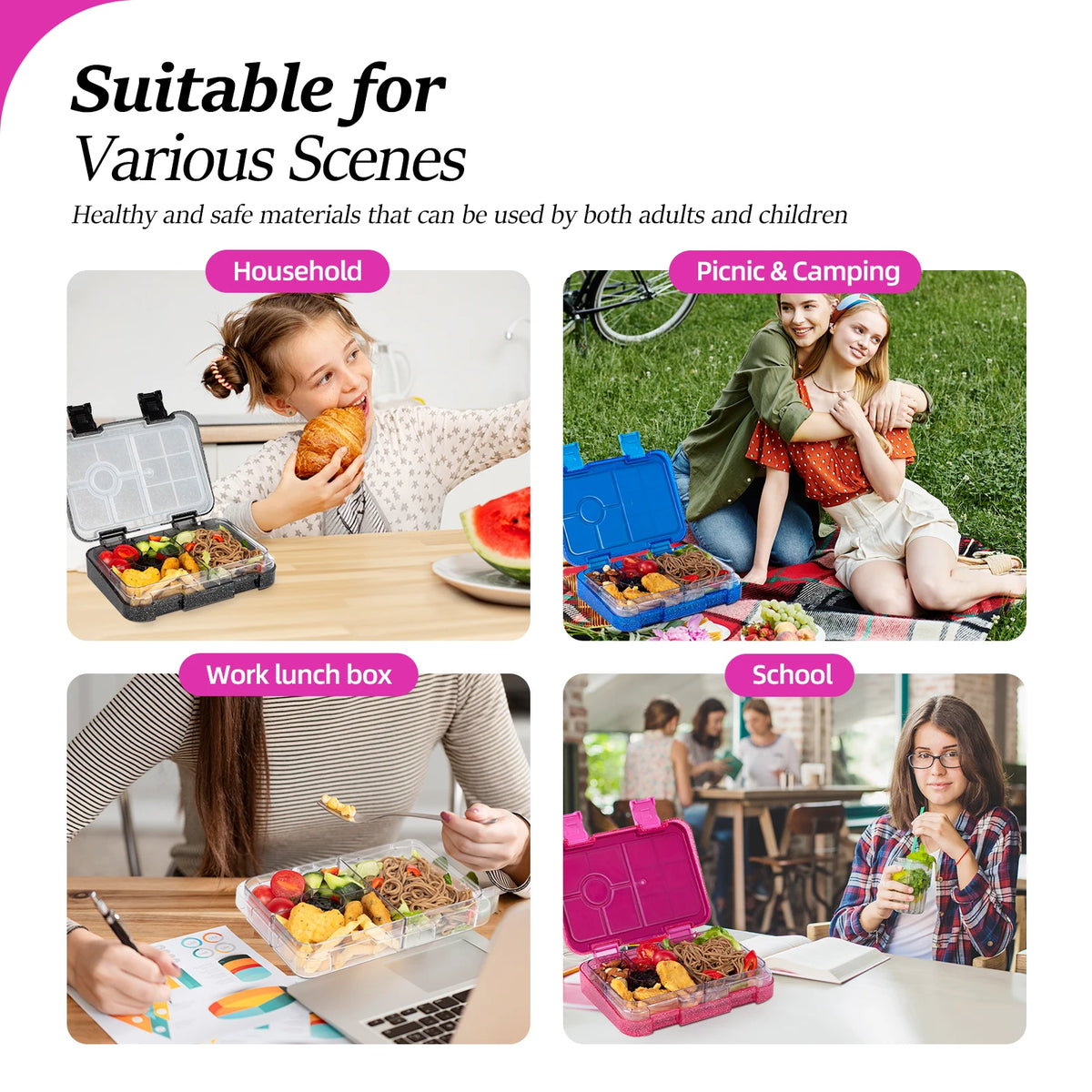 Portable Bento Lunch Box Leak Proof Food Container for School and Office