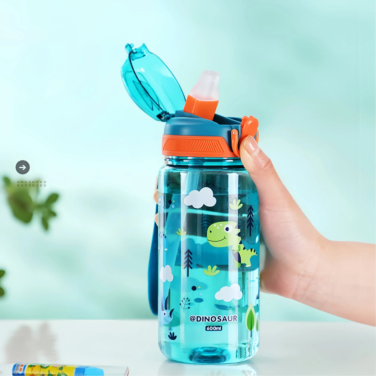600ml Dinosaur Kids Water Bottle Leakproof Sippy Cup with Straw