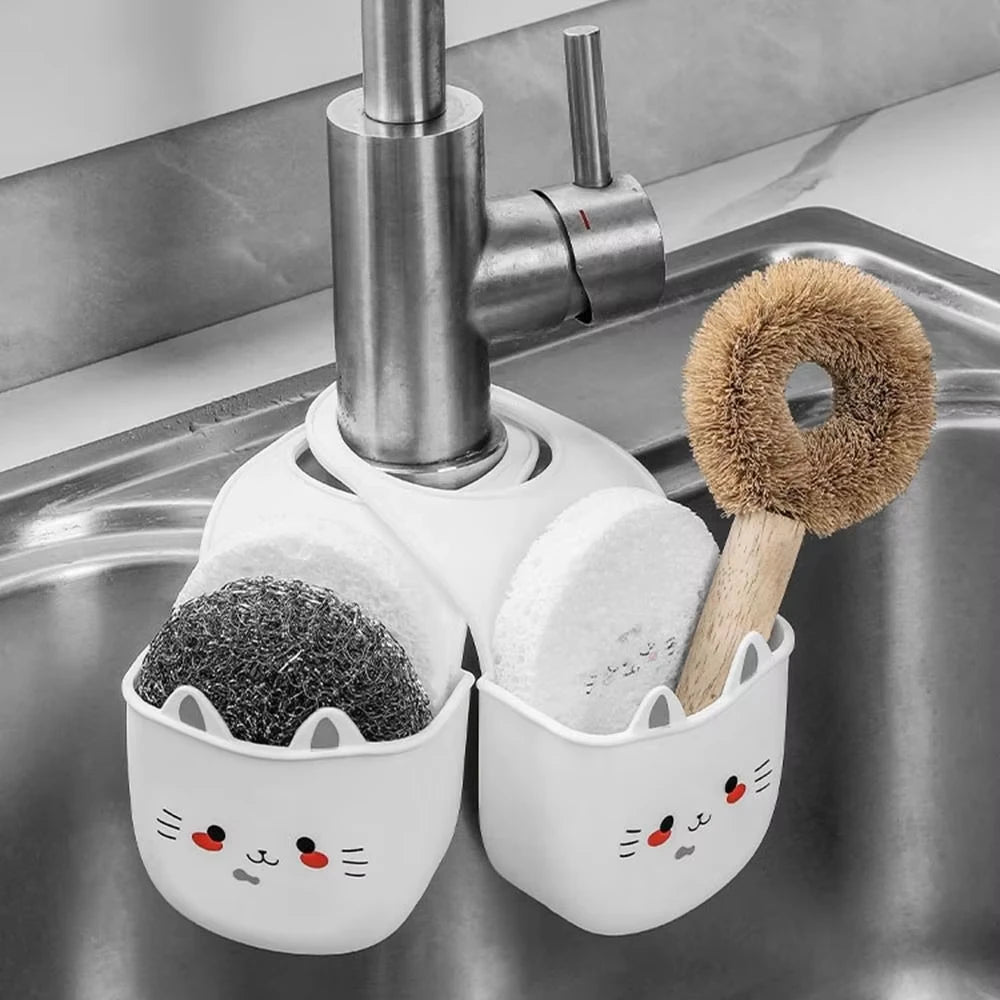 Cat Shape Silicone Kitchen Sink Faucet Sponge Holder Hanging Drain Basket - 10