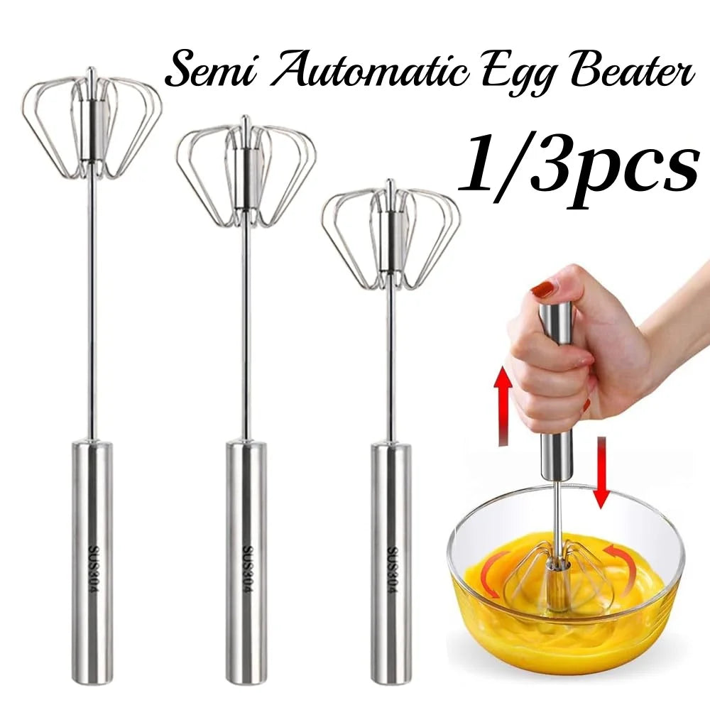 Stainless Steel Semi Automatic Egg Beater Kitchen Hand Whisk Mixer