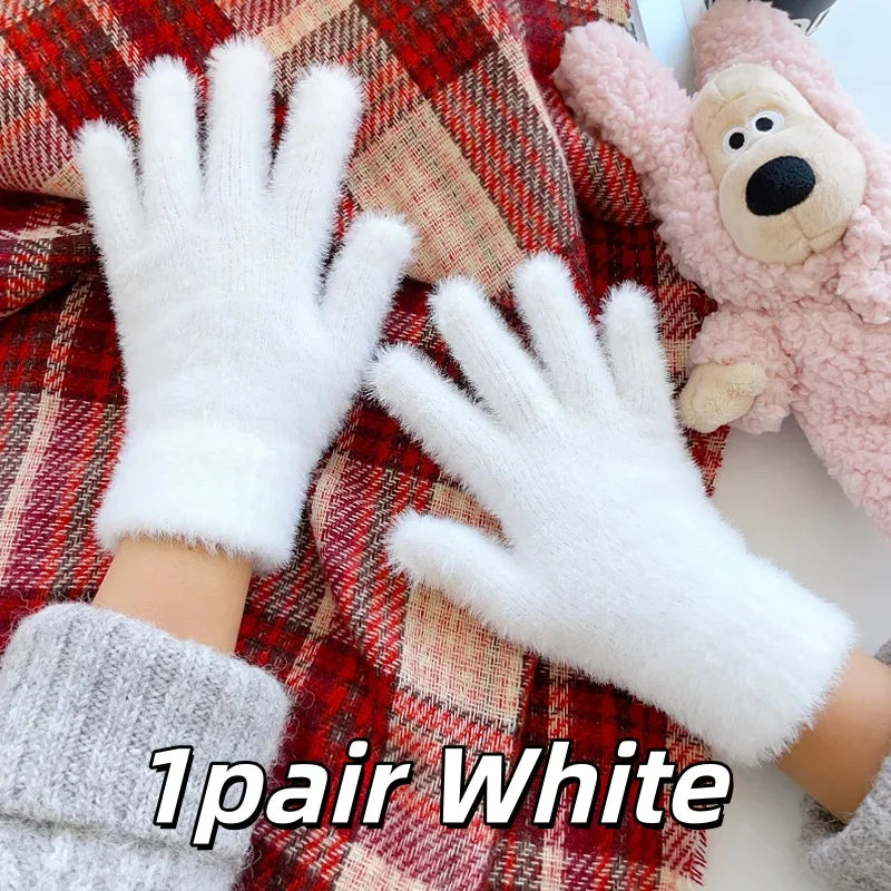 Women Winter Plush Warm Gloves Soft Five Finger Cold Proof Mittens - 17