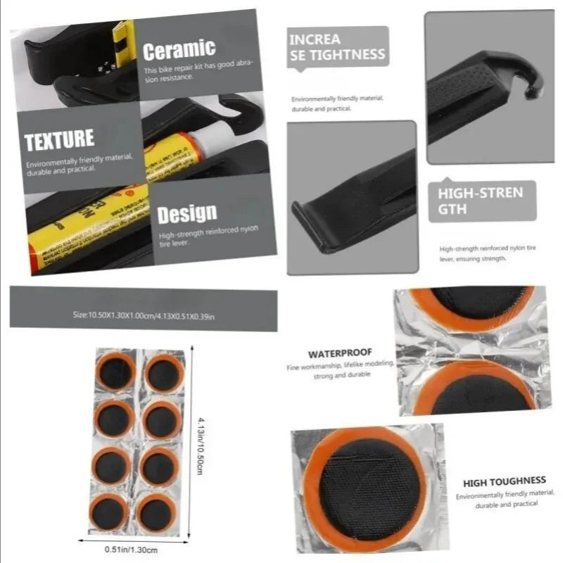 Bicycle Tire Repair Kit Compact Flat Tire Fix Puncture Patch Tool Set - 4