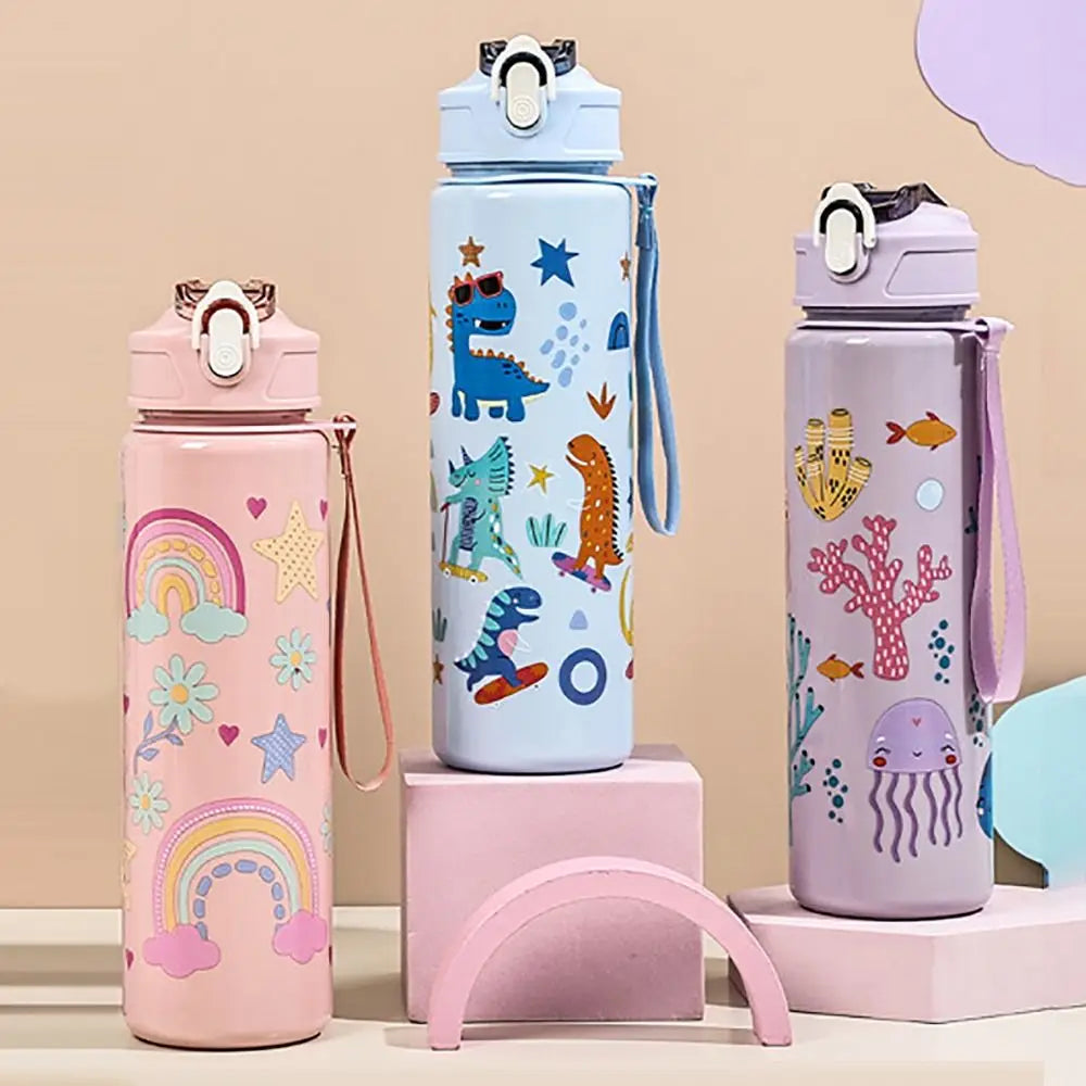 750ml Kids Cartoon Water Bottle with Straw Leak Proof Portable Cup - 10