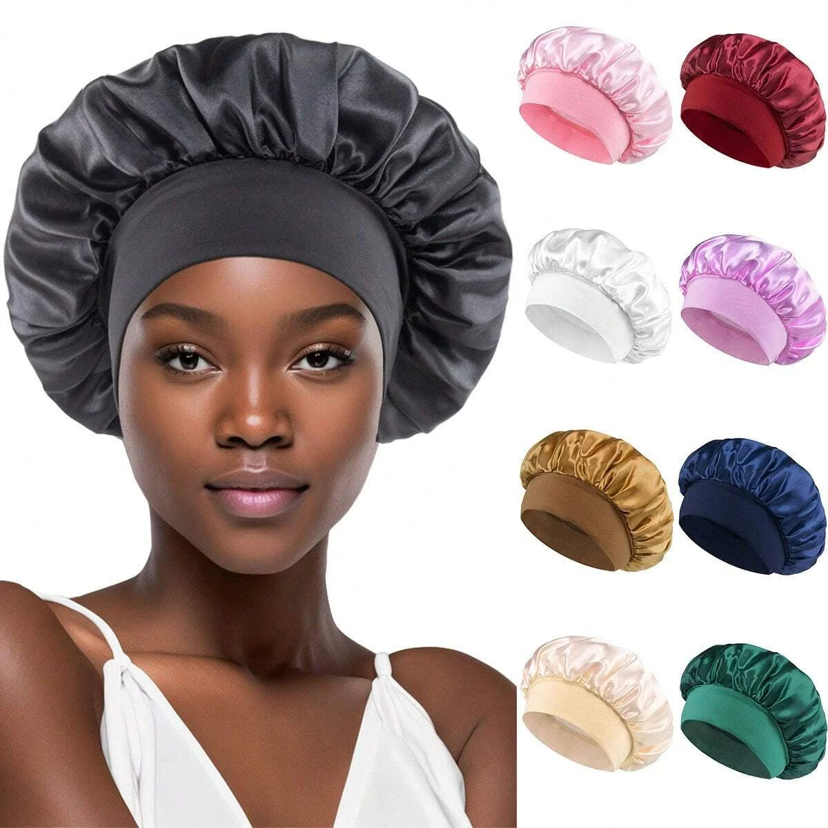Satin Silk Sleep Cap Wide Band Hair Bonnet for Sleeping and Styling