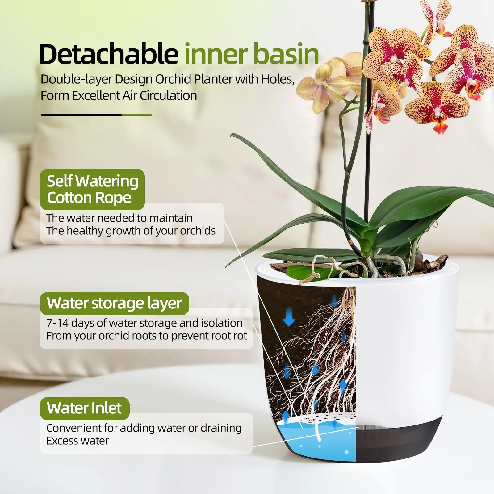 YOCITY Self Watering Orchid Pot Clear Inner Planter with Drainage Holes - 10