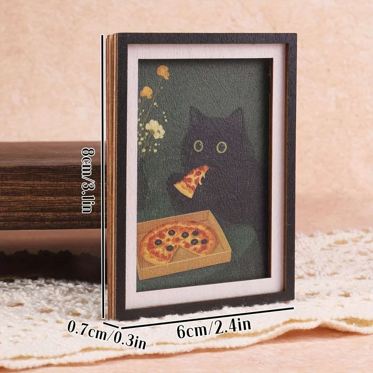 3D Black Cat Pizza Fridge Magnet Decorative Photo Frame Home Decor - 6