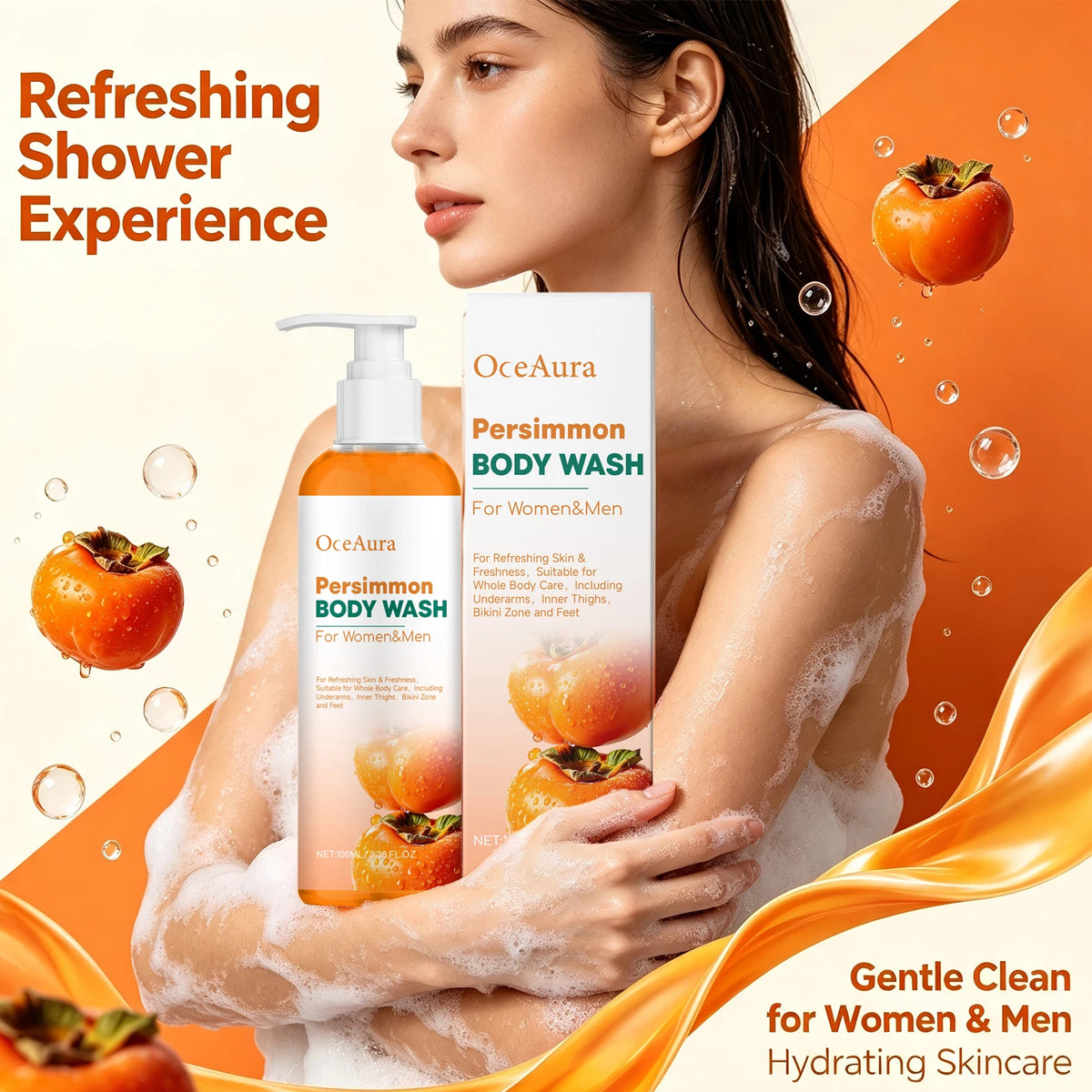 Persimmon Body Wash Sweat Odor Eliminating Natural Deodorizing Shower Gel