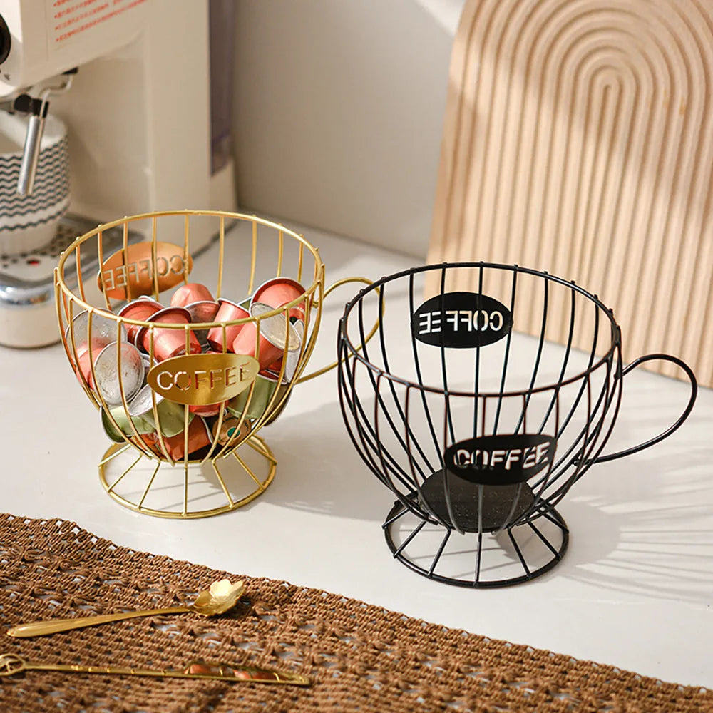Metal Coffee Pod Holder Large Capacity Capsule Organizer Storage Basket - 1