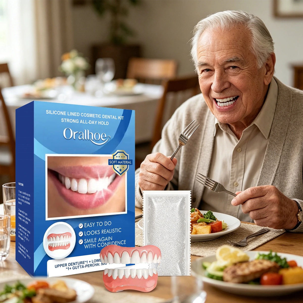 Silicone Dentures Full Set Soft Upper And Lower Fake Teeth