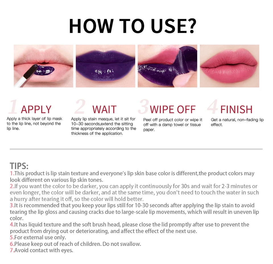 Peel Off Lip Gloss Long Lasting Waterproof Lip Tint Stain