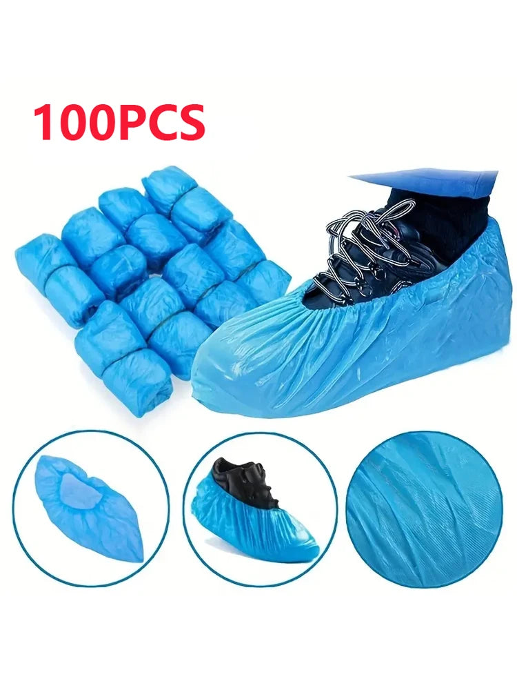 100PCS Disposable Waterproof Shoe Covers Non Slip Plastic Boot Protectors - 7