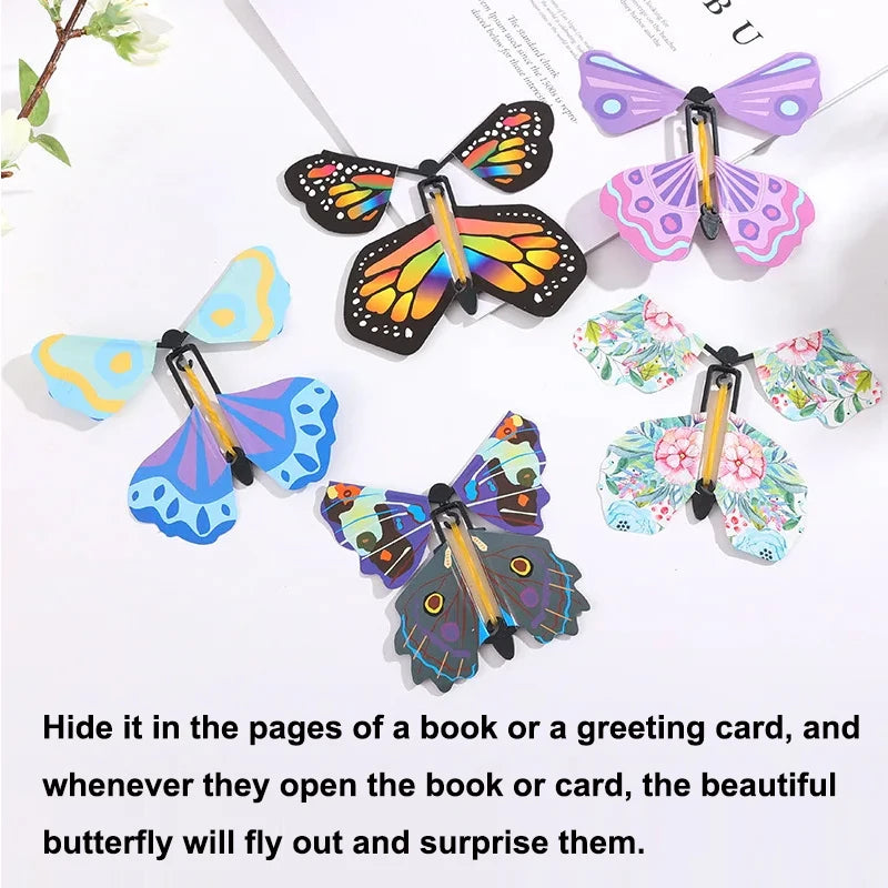 Magic Flying Butterfly Wind Up Toy Surprise Greeting Card Prop