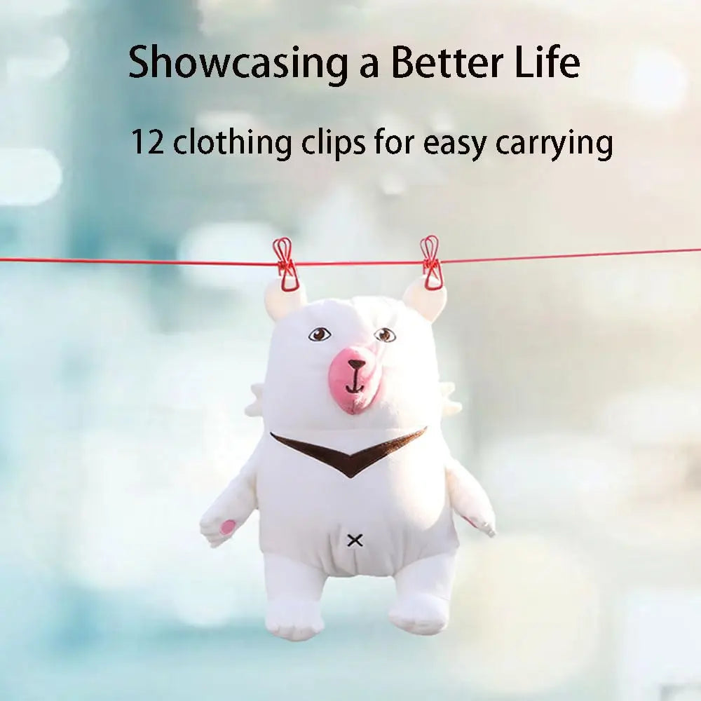 Portable Travel Clothesline with 12 Clips Retractable Camping Drying Rope - 12