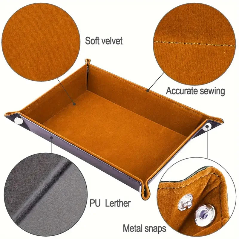Foldable Leather Dice Tray Collapsible Valet Storage Organizer Box - 4