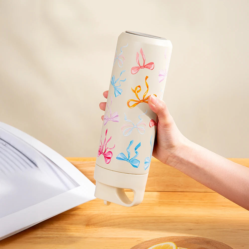 500ml Bow Print Insulated Stainless Steel Tumbler Cup with Straw - 3