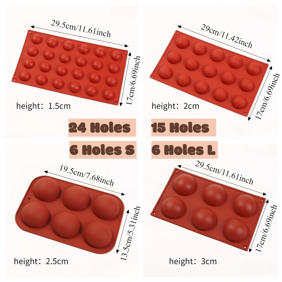 Silicone Semi Sphere Mold Half Ball Baking Tray for Chocolate Mousse - 6