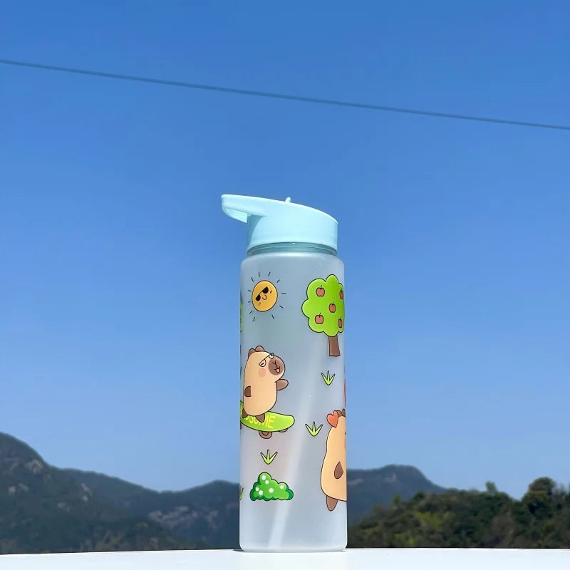 750ml Capybara Water Bottle Leakproof Plastic Sippy Cup with Straw - 8