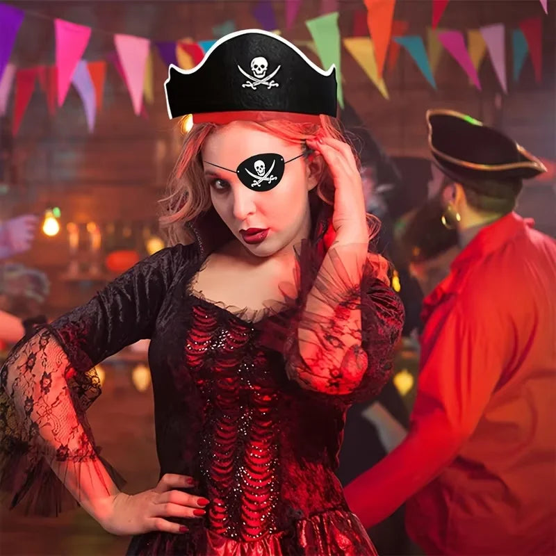 Pirate Party Set Skeleton Eye Patches and Captain Hats for Halloween - 3