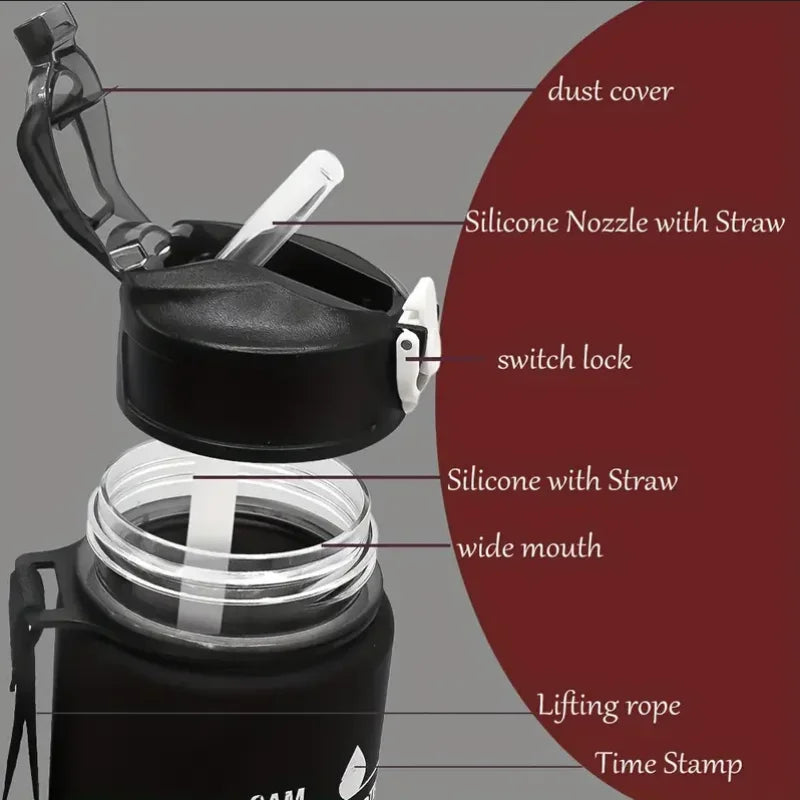 750ml Motivational Sports Water Bottle with Time Marker and Straw - 16