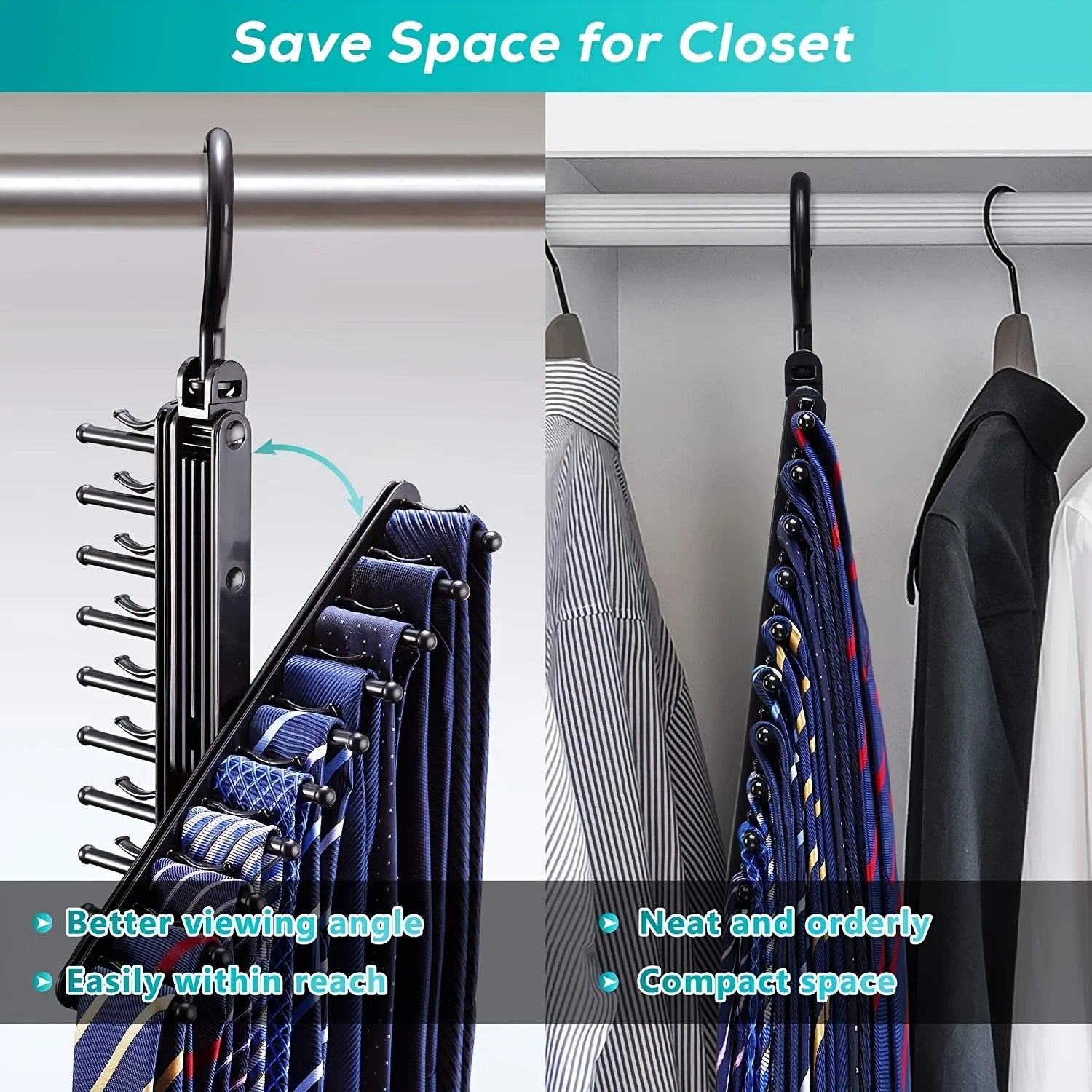 2PCS Rotating Tie Hanger Adjustable Belt Scarf Storage Rack Organizer - 11