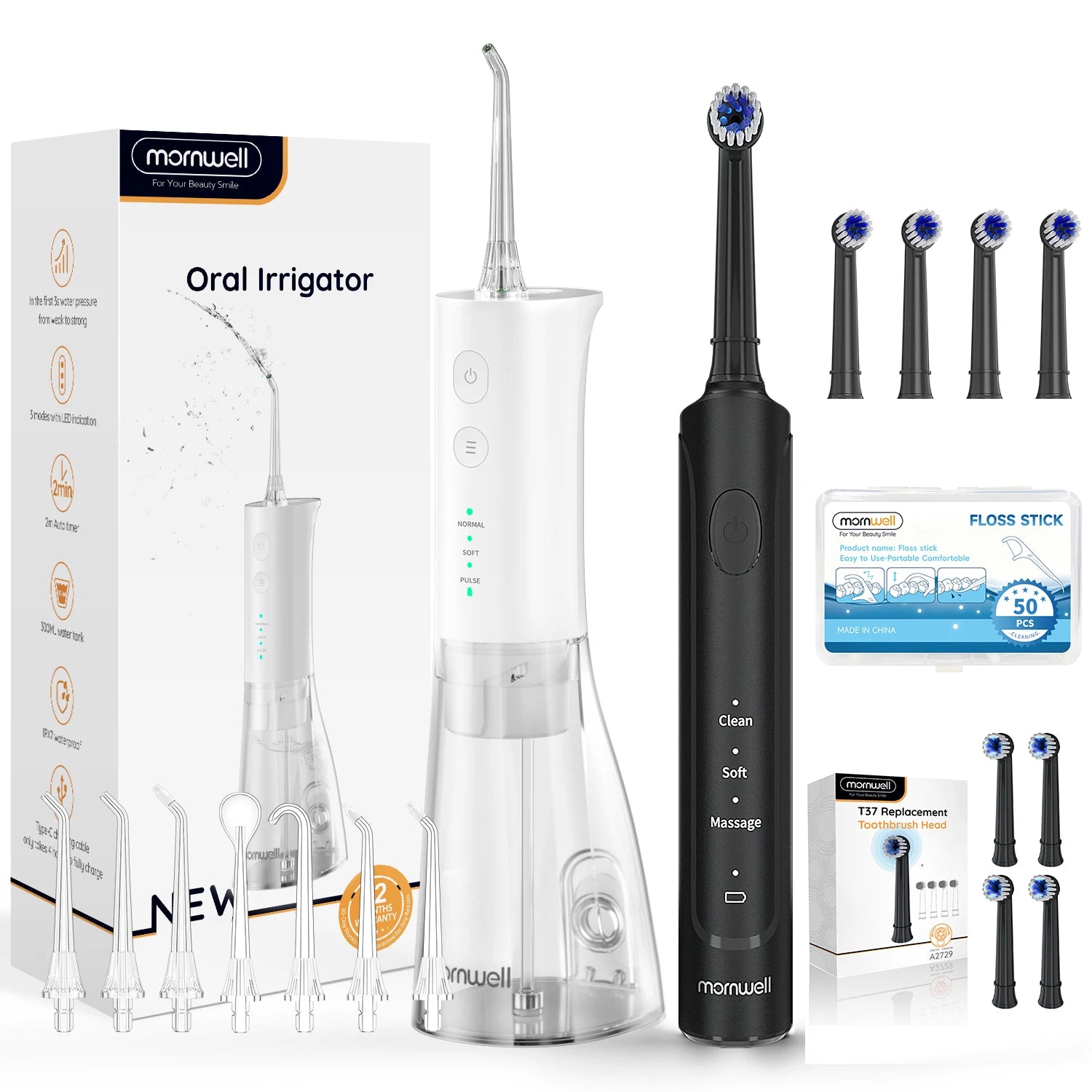 Electric Toothbrush & Water Flosser Oral Irrigator Kit - 21