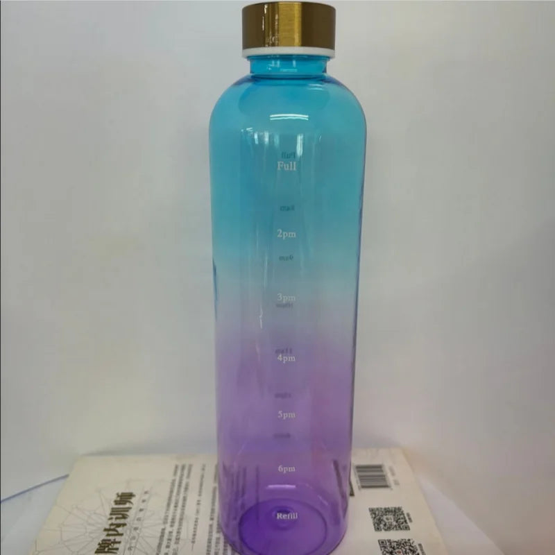 1L Motivational Water Bottle with Time Marker Leakproof Sports Jug