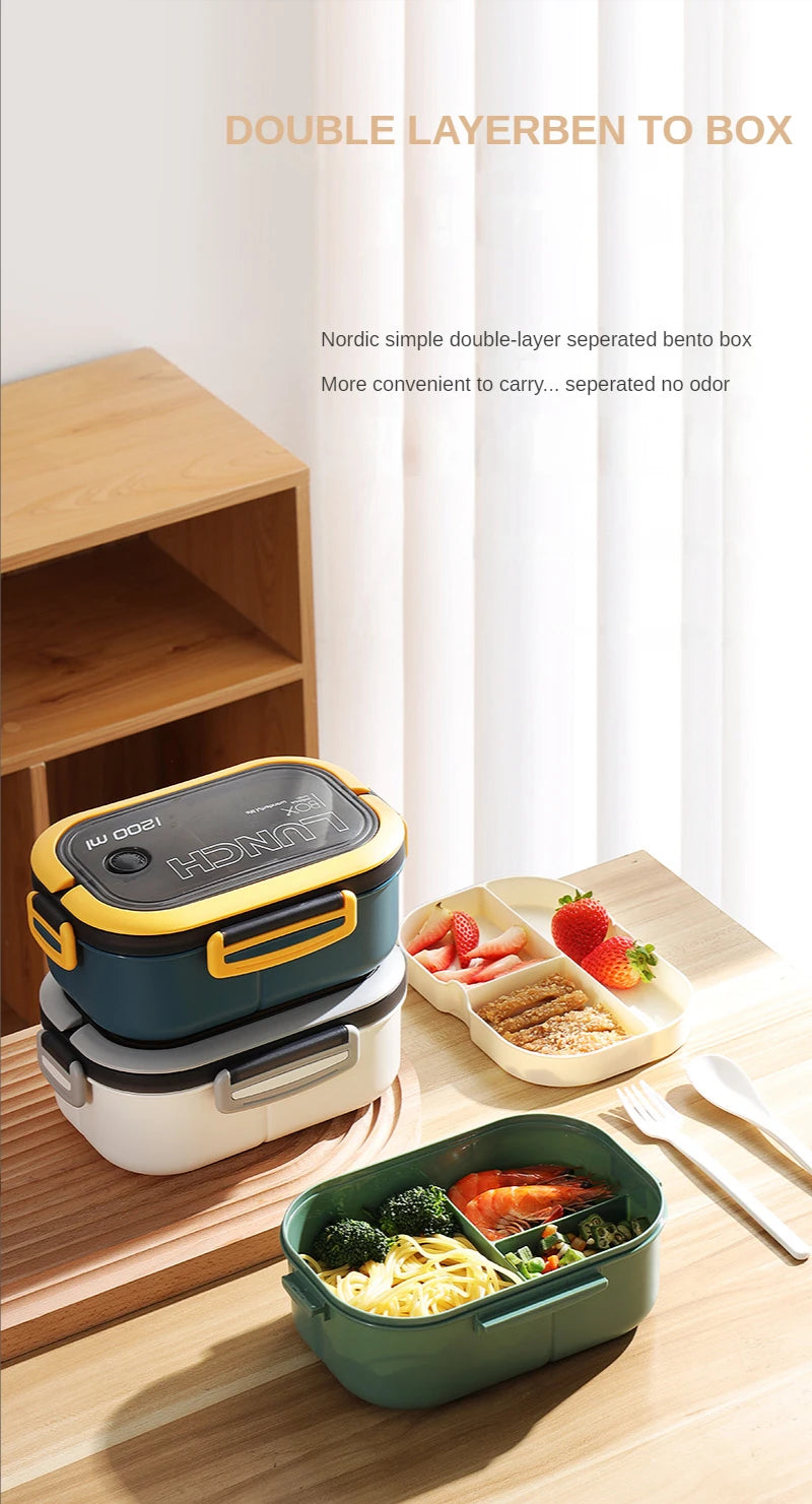 1200ML 2-Layer Bento Lunch Box Portable Leakproof Food Container