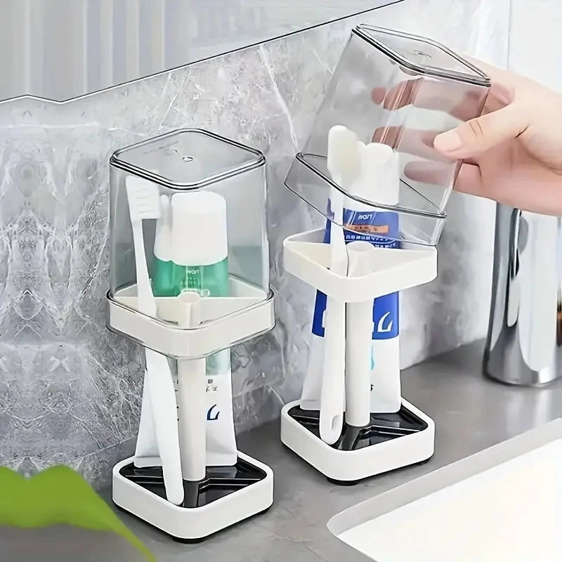 Dustproof Toothbrush Holder and Mouthwash Cup Bathroom Organizer Set - 2