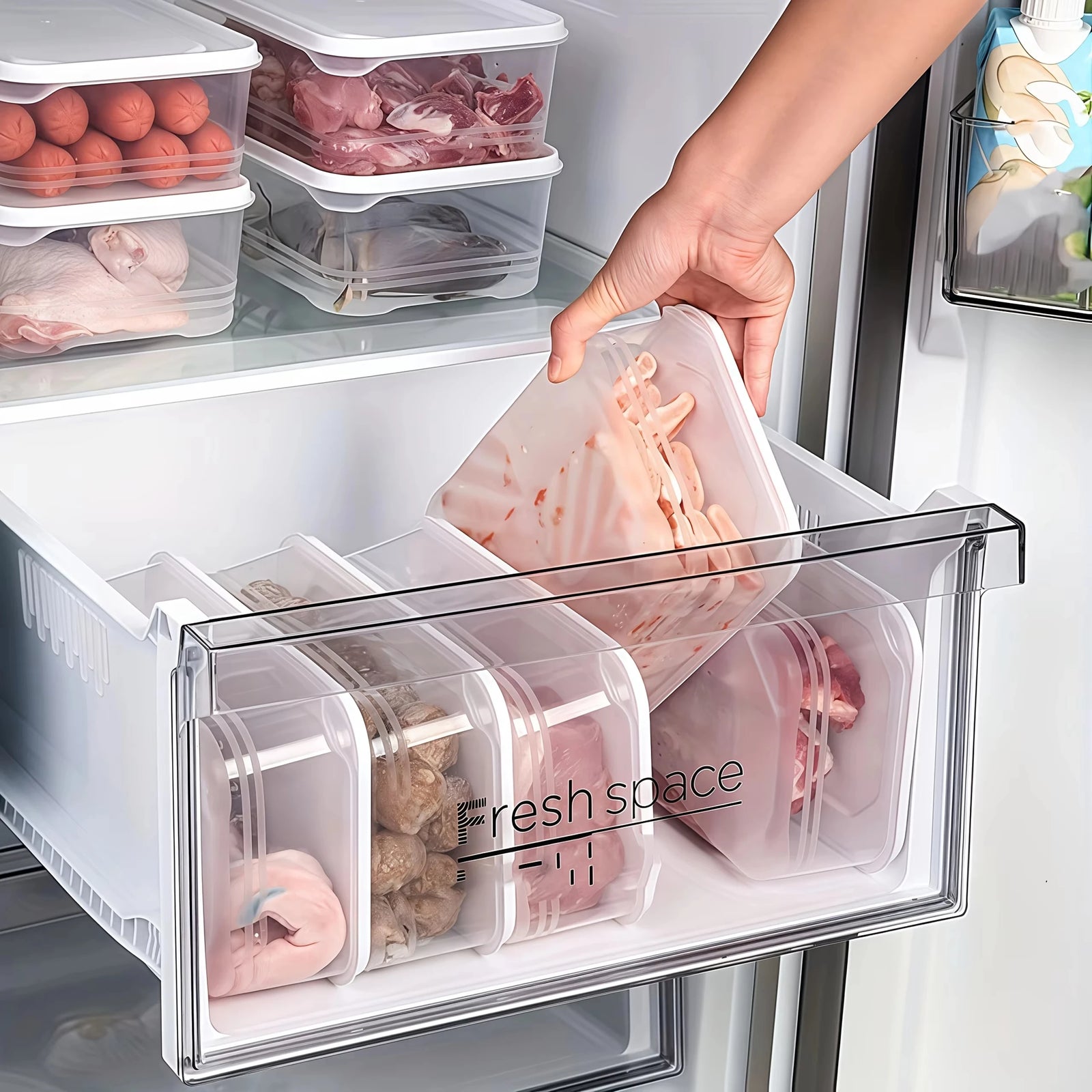 Clear Refrigerator Storage Box Food Preservation Kitchen Organizer Set