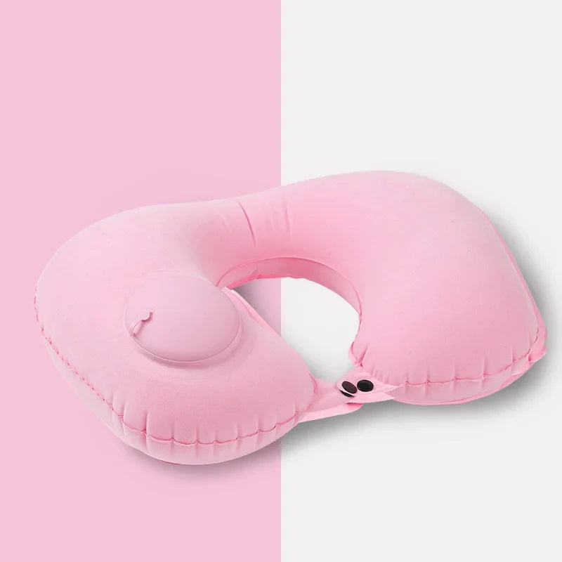 Portable Inflatable Travel Neck Pillow U Shaped Press Pump Cushion