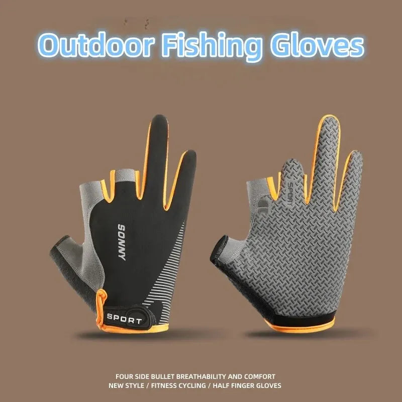 Professional Fishing Gloves Anti-Slip Two Finger Cut Outdoor Gear - 2