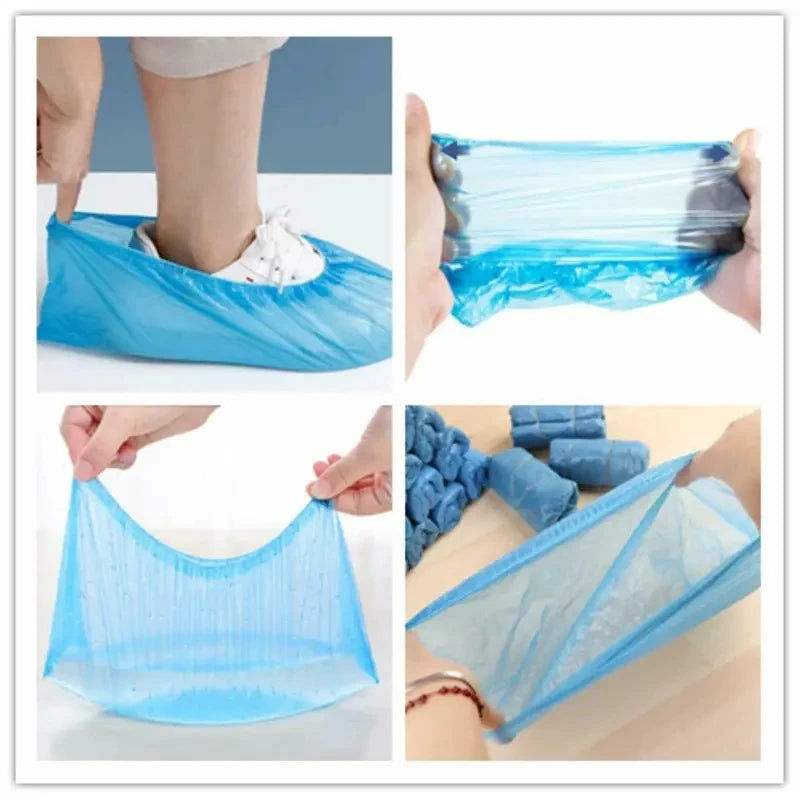 100PCS Disposable Waterproof Shoe Covers Non Slip Plastic Boot Protectors