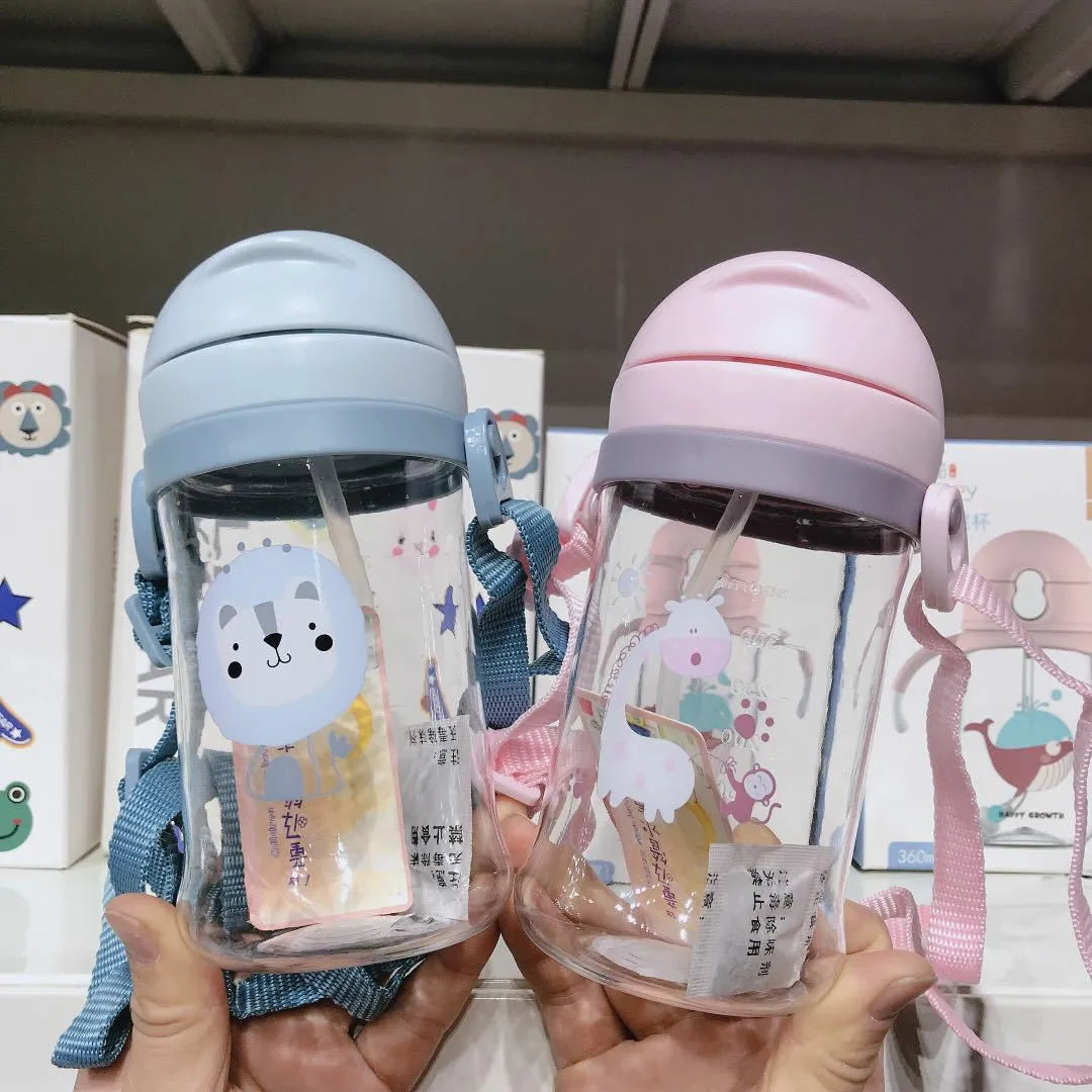 Kids 350ml Gravity Straw Cup Leakproof Training Feeding Bottle