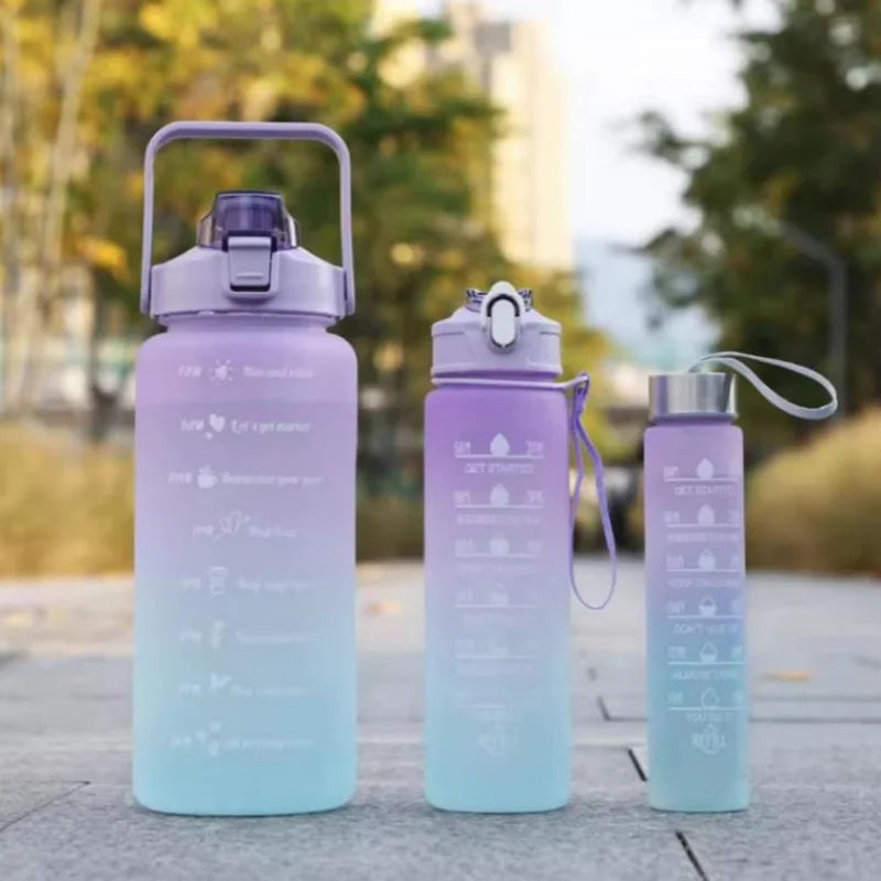 3-Piece Motivational Water Bottle Set with Time Marker and Straw