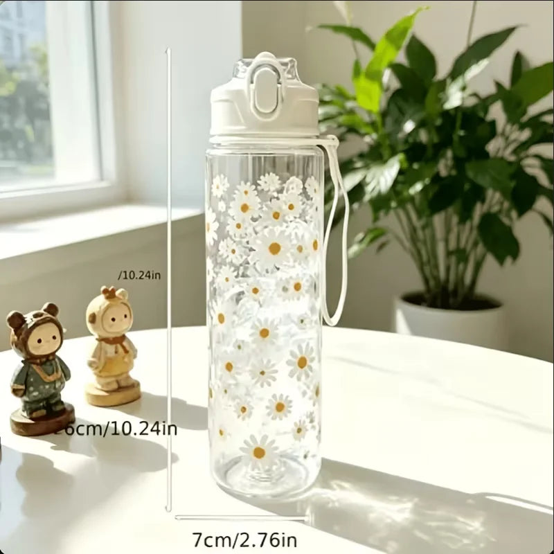 750ml Daisy Print Water Bottle Leak-Proof Portable Straw Cup - 6