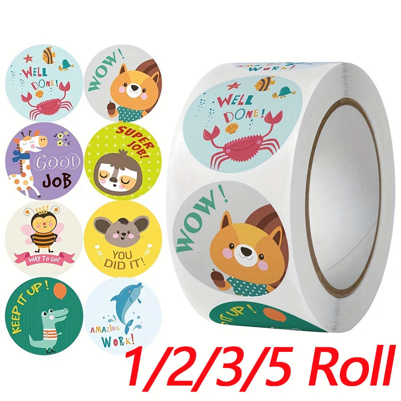 500pcs Animal Reward Stickers for Teachers and Students Roll Labels - 1