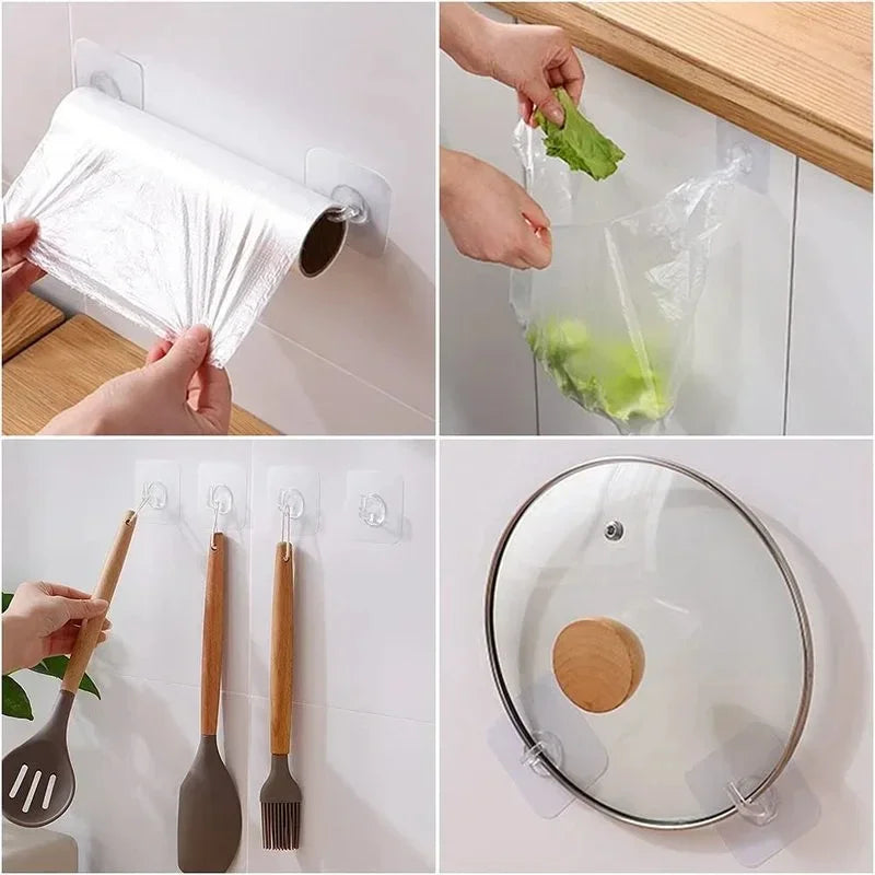 Adhesive Wall Hooks Heavy Duty Clear Non Marking Hangers Set - 3