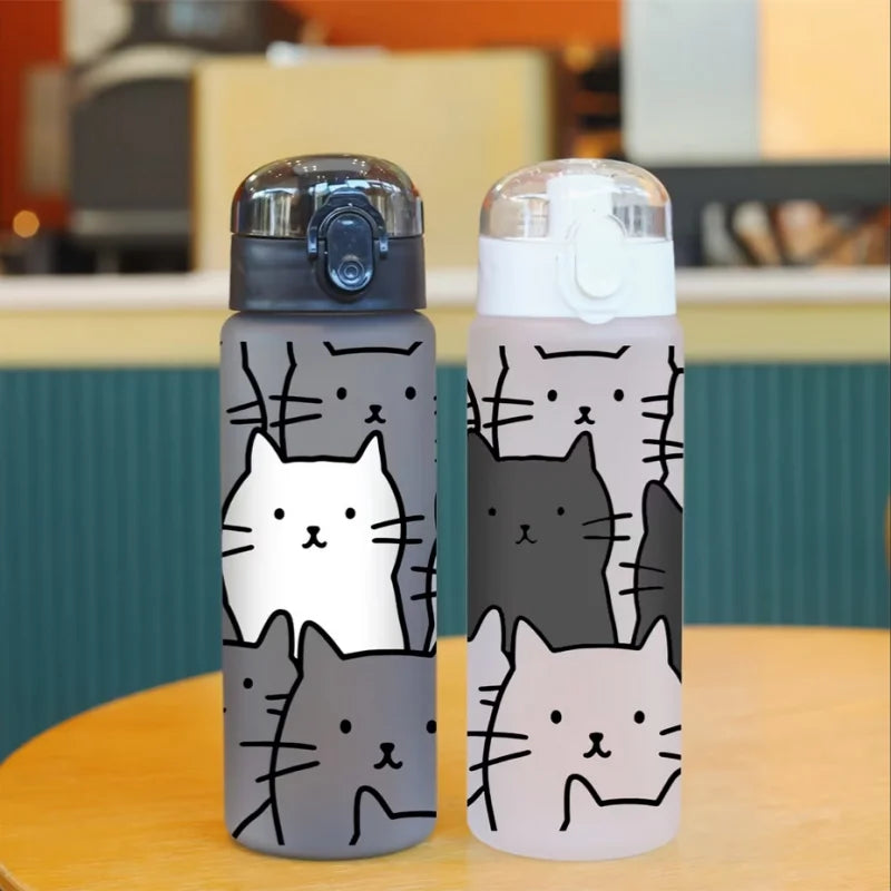 Cute Cartoon Kitten 780ml Sports Water Bottle Frosted Portable Tumbler